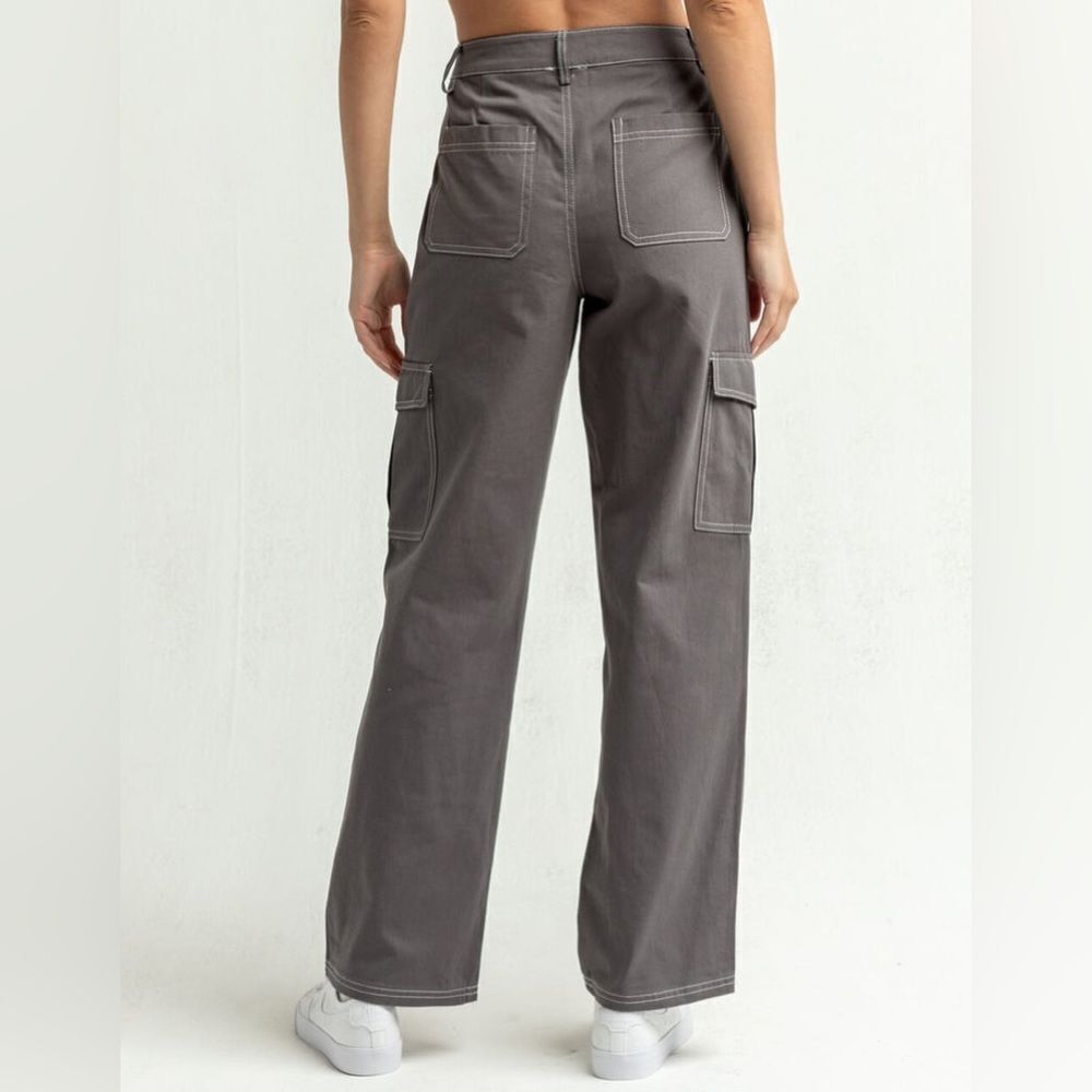 FULL TILT Small Contrast Stitch Gray Cargo Pants Straight Leg Pockets - Picture 3 of 9